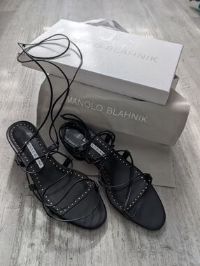 Manolo Blahnik Della San 30 Sandal- BLACK- SIZE 37/7